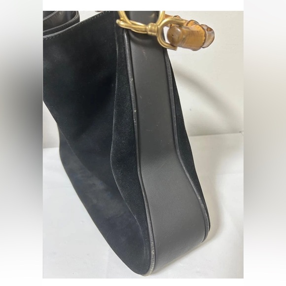 Gucci Black Suede Shoulder Bag with Bamboo Handle - Picture 7 of 15